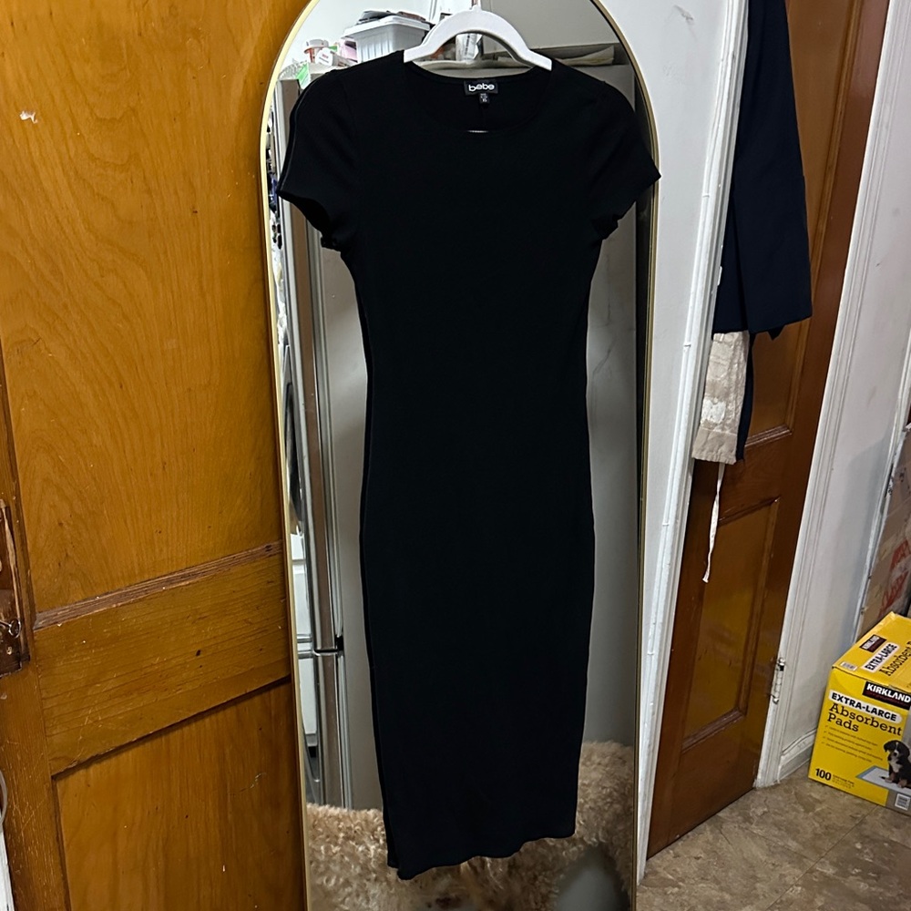 Bebe Classic Black Ribbed  Midi Dress
